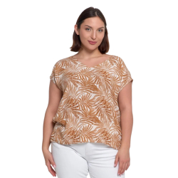 BLUZKA DAMSKA wiskozowa OZDOBNY TYŁ, w liście beżowa MORAJ